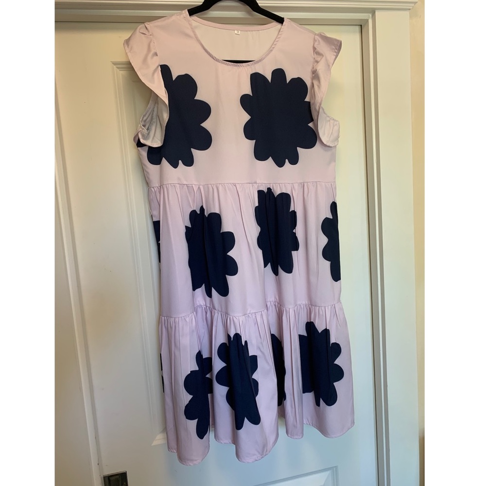 Floral pink and navy sleeveless dress